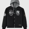 OVO x MLB New York Yankees Black Insulated Twill Bomber Jacket front view
