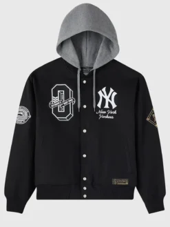 OVO x MLB New York Yankees Black Insulated Twill Bomber Jacket front view