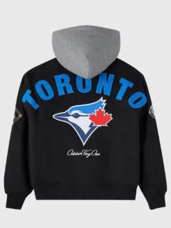 OVO x MLB Toronto Blue Jays Black Insulated Cotton Twill Bomber Jacket back view