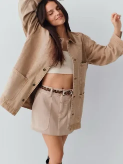 Obsession Inde Navarrette x Gap Tan Workwear Denim Utility Jacket front view