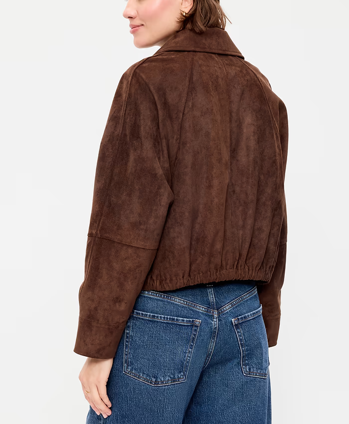 Old Navy Brown Suede Harrington Jacket Back