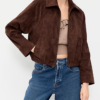 Old Navy Brown Suede Leather Harrington Jacket For Women