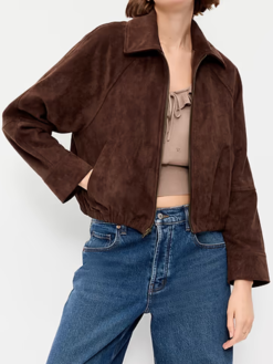Old Navy Brown Suede Leather Harrington Jacket For Women