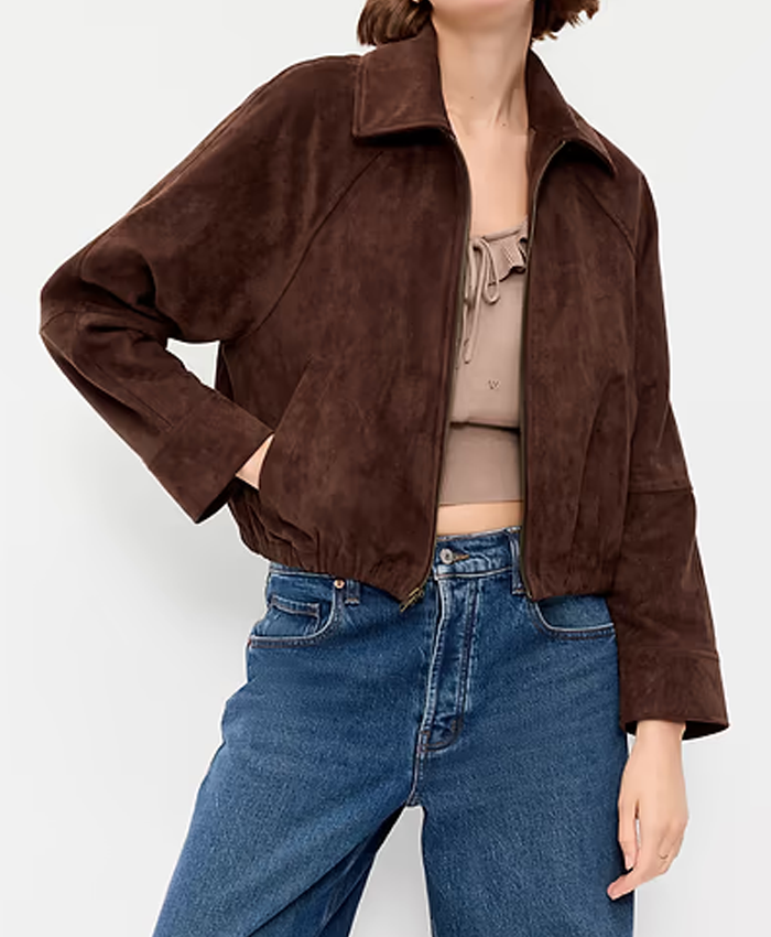 Old Navy Brown Suede Leather Harrington Jacket For Women