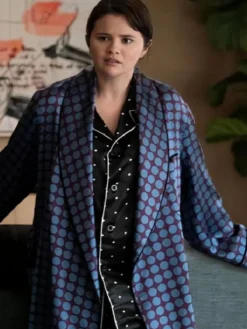 Only Murders In The Building Selena Gomez Silk Purple And Blue Polka Coat front view