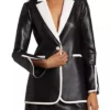 Only Murders in the Building S04 Bev Melon Leather Blazer with full-length sleeves and two outside pockets