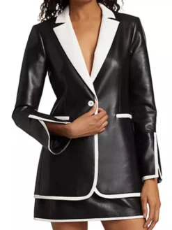 Only Murders in the Building S04 Bev Melon Leather Blazer with full-length sleeves and two outside pockets