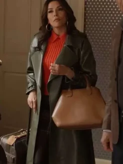 Only Murders in the Building S04 Eva Longoria Green Leather Coat front view