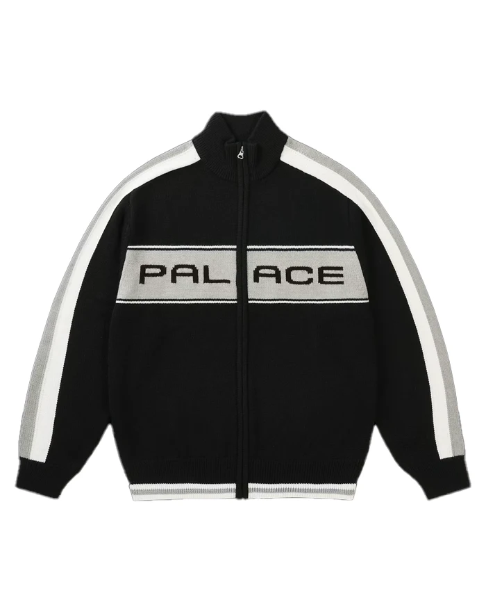 Order Now Palace Easy Funnel Knit Black Fleece Bomber Jacket front view