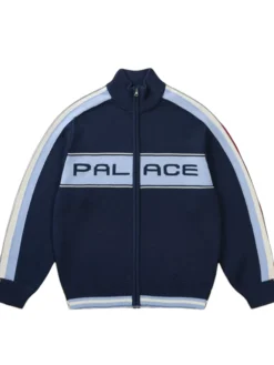 Order Now Palace Easy Funnel Knit Navy Fleece Bomber Jacket front view