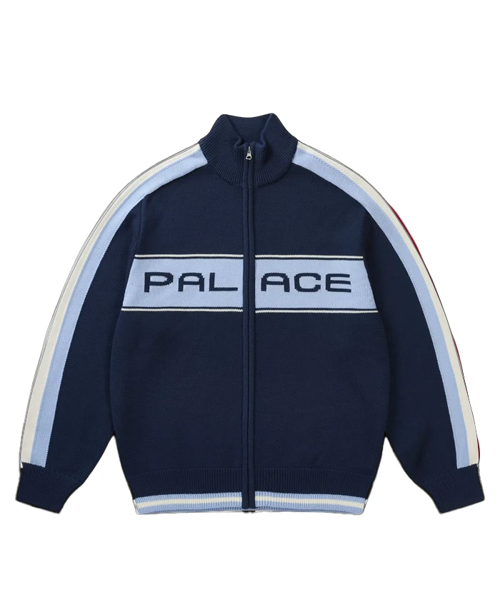 Order Now Palace Easy Funnel Knit Navy Fleece Bomber Jacket front view