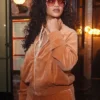 Order Now Rihanna New York City Chloé Caramel Velvet Tracksuit front view
