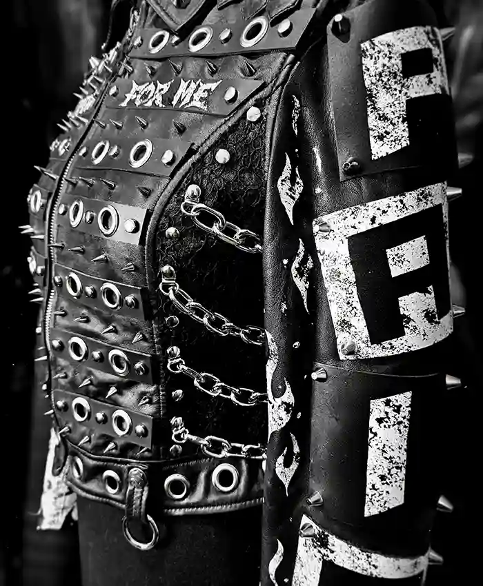 Paige Black Genuine Leather Studded Jacket featuring classic collar and zipper closure