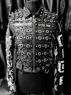 Paige SummerSlam 2026 Black Leather Studded Jacket front view WWE inspired design