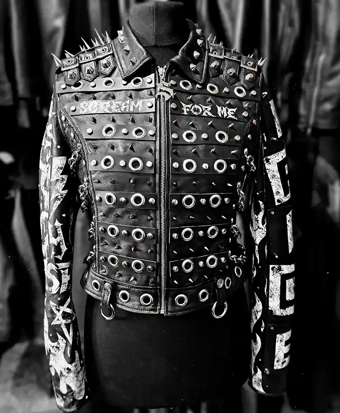 Paige SummerSlam 2026 Black Leather Studded Jacket front view WWE inspired design