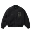 Palace Polartec Legacy Embroidered Black Wool Varsity Jacket front view