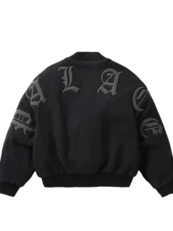 Palace Polartec Legacy Embroidered Wool Black Varsity Jacket back view