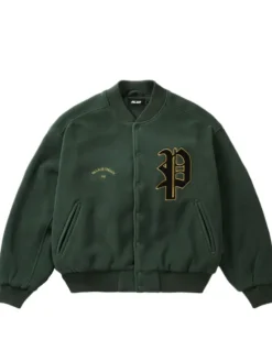 Palace Polartec Legacy Embroidered Wool Racey Green Varsity Jacket front view