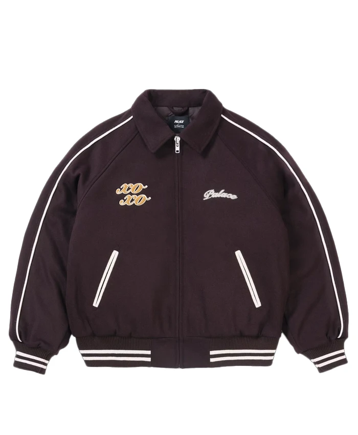 Palace x Betty Boop Xo Xo Walk My Way Wool Brown Varsity Jacket front view