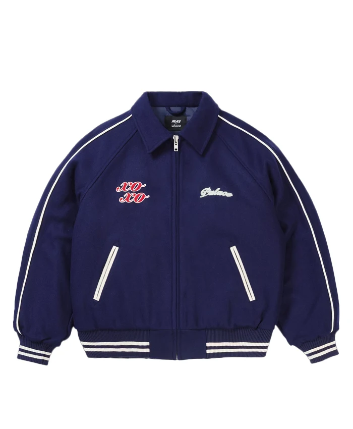 Palace x Betty Boop Xo Xo Walk My Way Wool Navy Blue Varsity Jacket front view