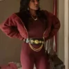 Patina Miller Power Book III Raising Kanan Maroon Fleece Hooded Jacket front view