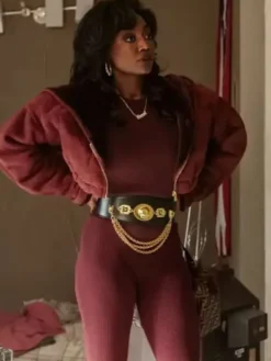 Patina Miller Power Book III Raising Kanan Maroon Fleece Hooded Jacket front view