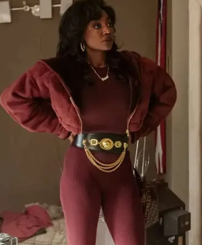 Patina Miller Power Book III Raising Kanan Maroon Fleece Hooded Jacket front view