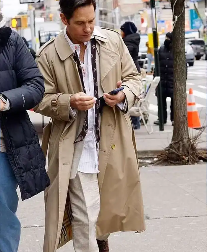 Paul Rudd Only Murders in the Building S03 Beige Cotton Coat front view