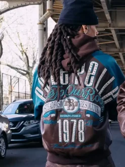 Pelle Pelle Fall 2026 True To Our Roots Bomber Brown And Teal Leather Jacket back view