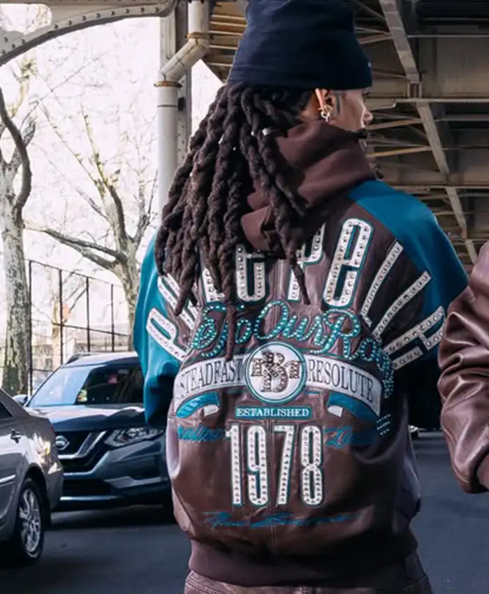 Pelle Pelle Fall 2026 True To Our Roots Bomber Brown And Teal Leather Jacket back view