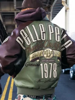 Pelle Pelle Fall 2026 True To Our Roots Green And Brown Bomber Leather Jacket back view