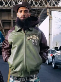 Pelle Pelle Fall 2026 True To Our Roots Green And Brown Bomber Leather Jacket front view