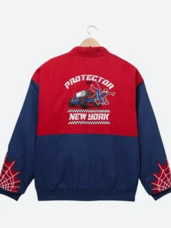 Peter Parker Spider Man Protector Of New York Red And Blue Racing Jacket back view