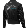 Philadelphia Eagles Show Time Sequin Cropped Black Satin Jacket Back