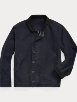 Polo Ralph Lauren Navy Blue Corduroy-Collar Cotton Deck Jacket front view