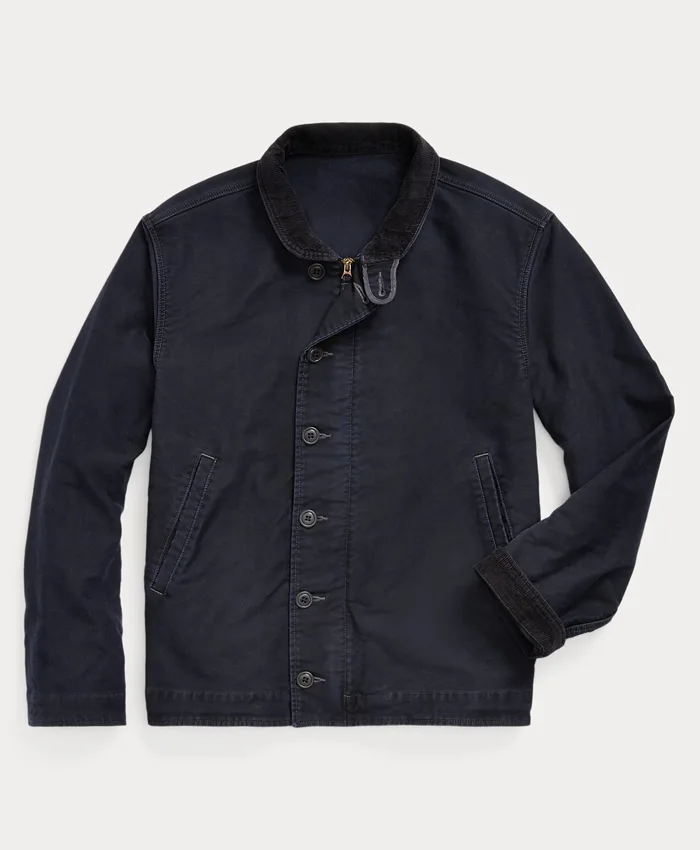 Polo Ralph Lauren Navy Blue Corduroy-Collar Cotton Deck Jacket front view