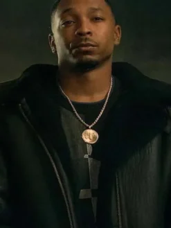 Power Book III Raising Kanan Malcolm M. Mays Black Leather Shearling Jacket front view