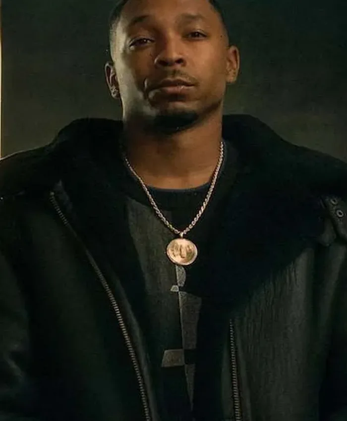Power Book III Raising Kanan Malcolm M. Mays Black Leather Shearling Jacket front view