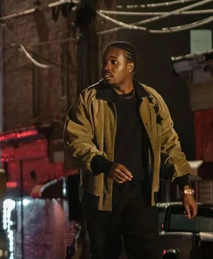 Power Book III Raising Kanan S05 Shameik Moore Brown Suede Bomber Jacket front view