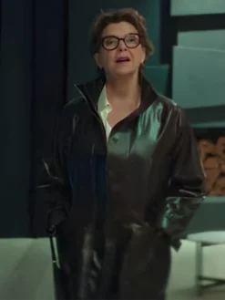 Priscilla Lucky S01 Annette Bening Black Leather Trench Coat sale