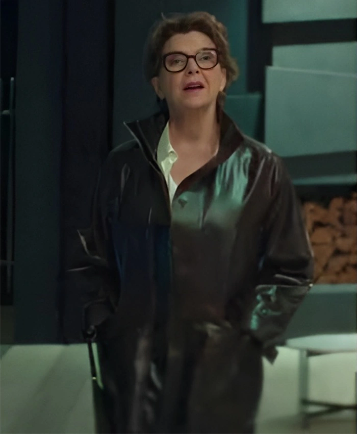 Priscilla Lucky S01 Annette Bening Black Leather Trench Coat sale