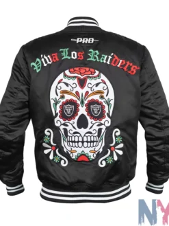 Pro Standard Viva Los Raiders Sugar Skull Black Satin Jacket