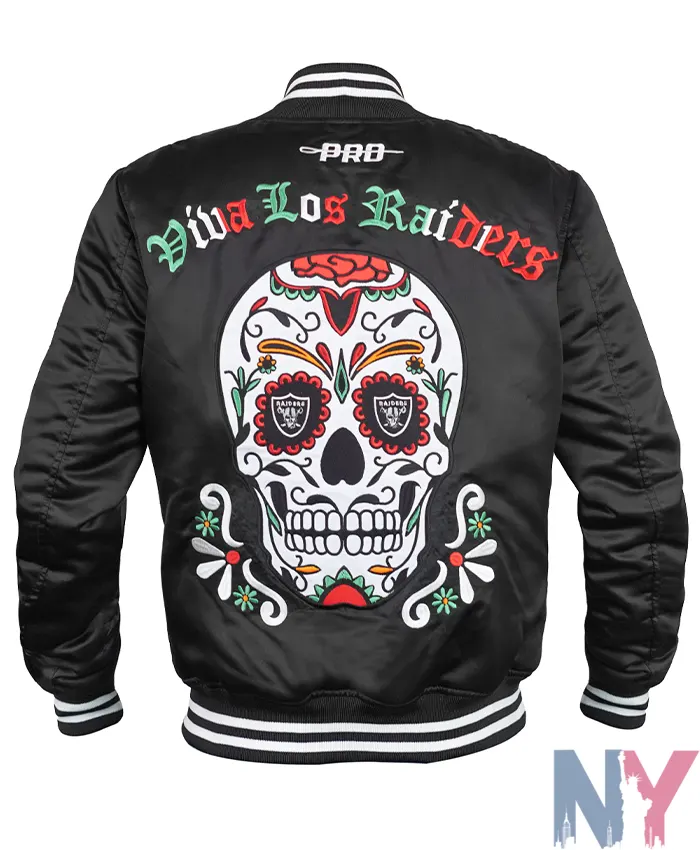 Pro Standard Viva Los Raiders Sugar Skull Black Satin Jacket