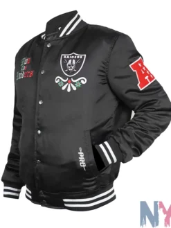 Pro Standard Viva Los Raiders Sugar Skull Black Satin Varsity Jacket