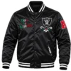 Pro Standard Viva Los Raiders Sugar Skull Black Satin Varsity Jacket front view