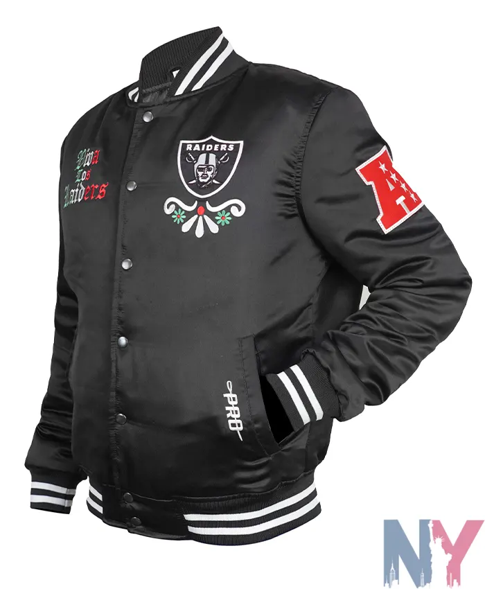 Pro Standard Viva Los Raiders Sugar Skull Black Satin Varsity Jacket