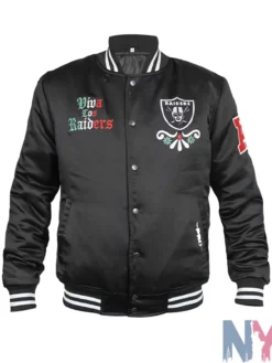 Pro Standard Viva Los Raiders Sugar Skull Satin Bomber Varsity Jacket