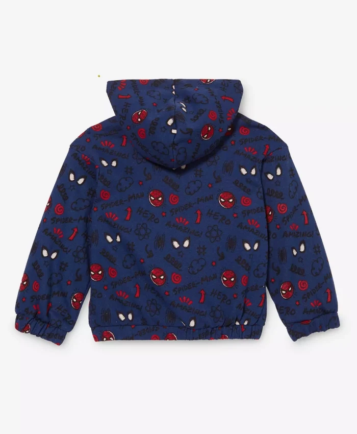 Reversible Spider Man hooded jacket for toddlers with colorful superhero detailing