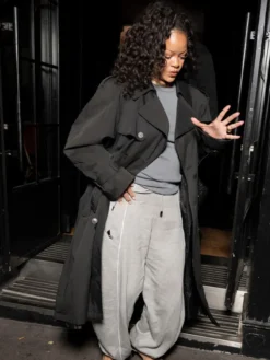 Rihanna Paris Black Long Trench Coat