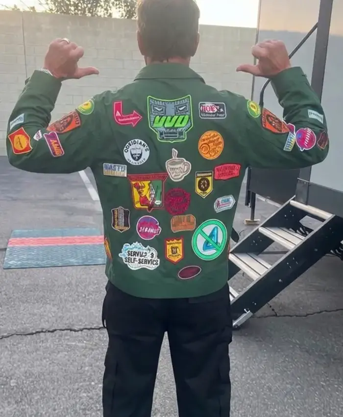 Robert Downey Jr. Avengers Endgame Encore Tony Stark Green Cotton Patchwork Jacket back view
